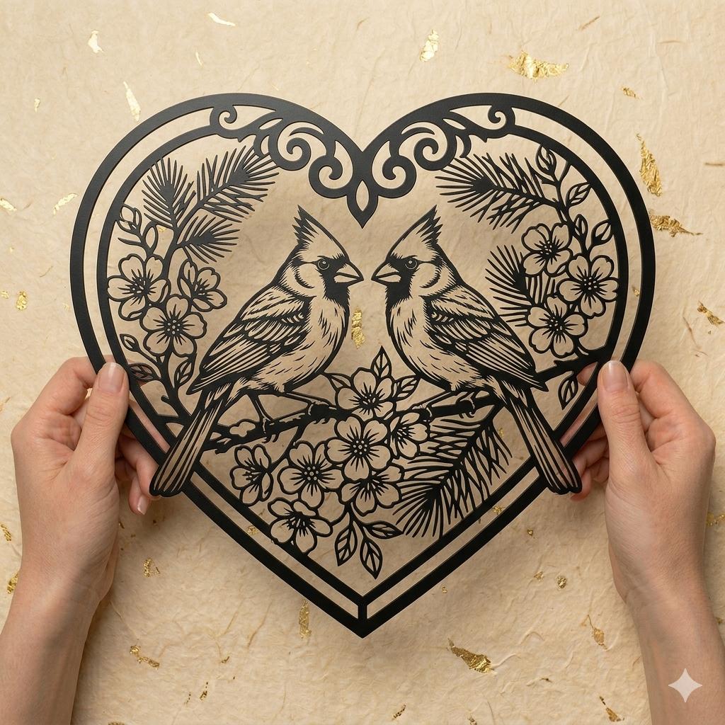 Cardinal Memorial Heart — memorial metal wall art